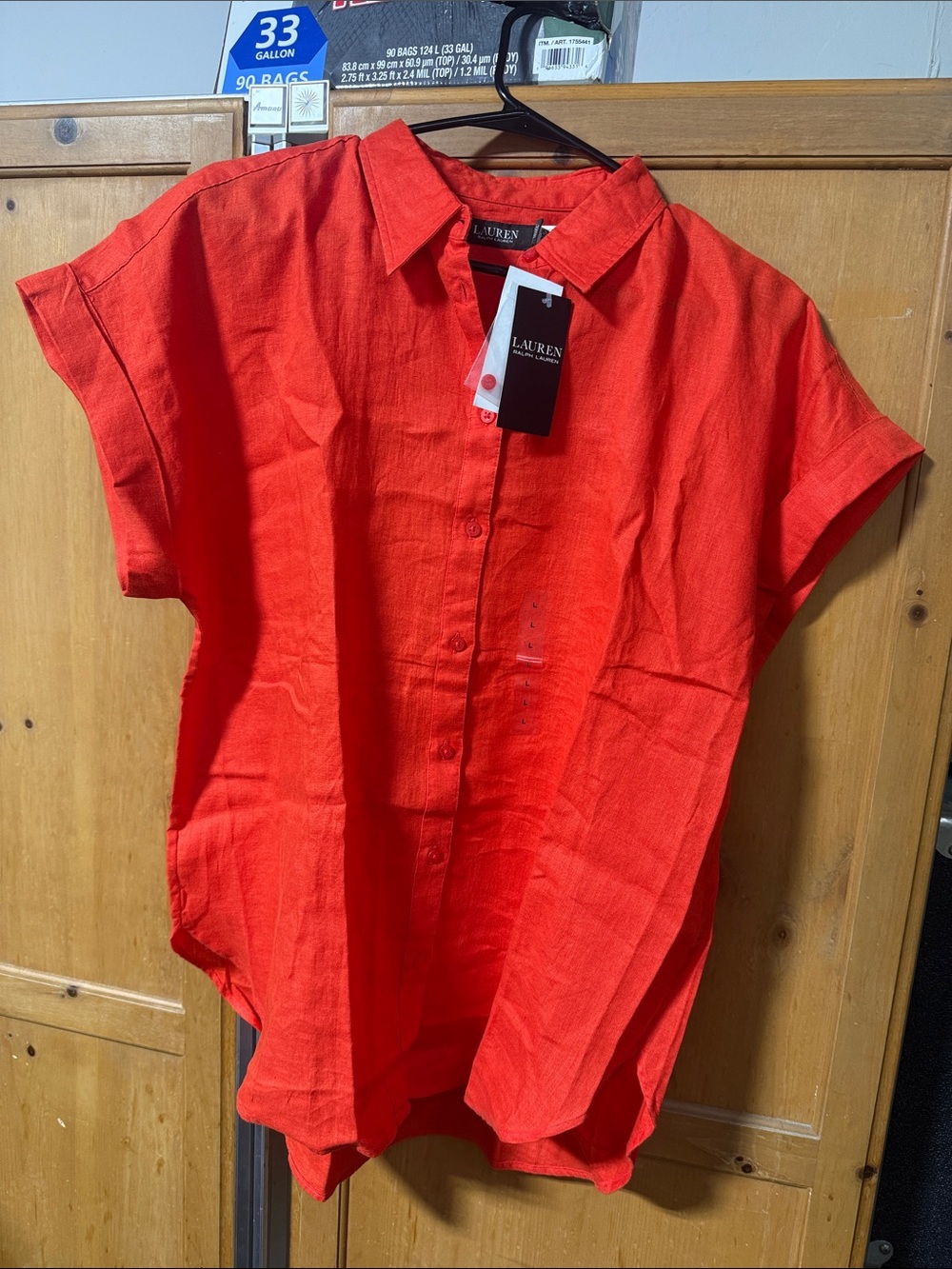 Lauren Ralph Lauren Bright Red Short-Sleeve Linen Button-Up Shirt